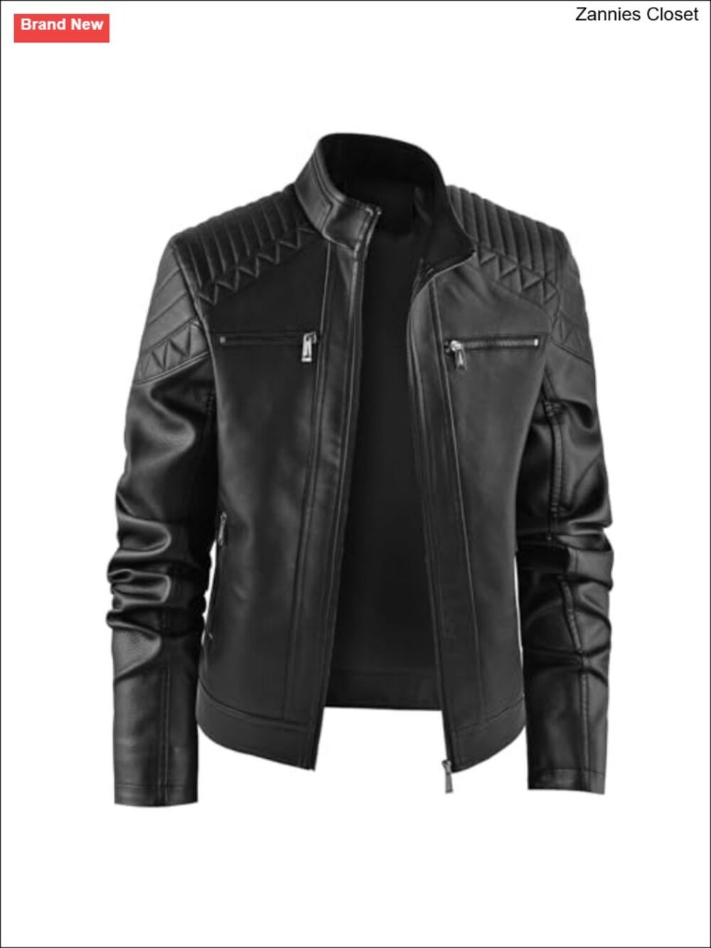 Men's Faux Leather Motorcycle Biker Jacket Zipper Pockets